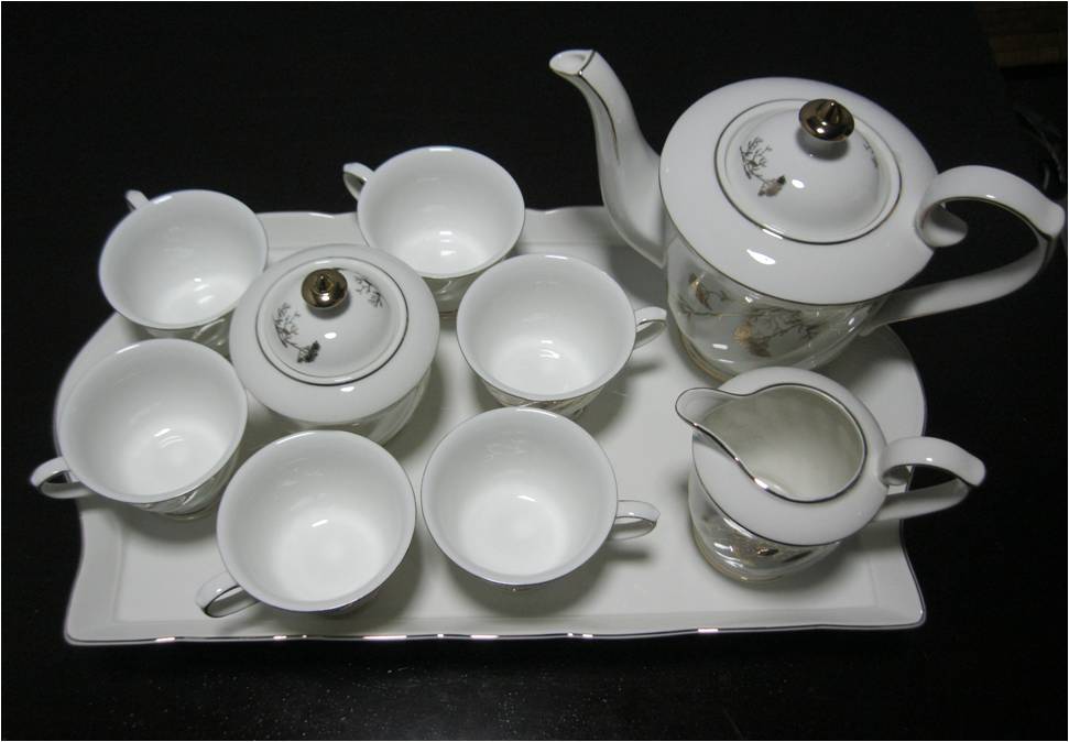 Golden Porcelain Coffee Set With Tray